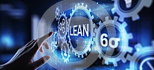 Lean, Six sigma, quality control and manufacturing process management concept on virtual screen
