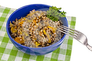 Lean vegetarian food, buckwheat porridge with vegetables