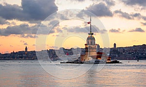 Leanders tower at dusk. Istanbul