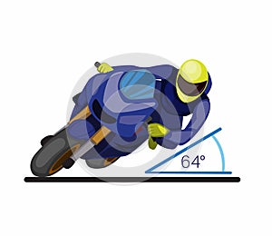 Leaning angle on motorsport cornering, riding style on racing motorbike cartoon flat illustration vector photo