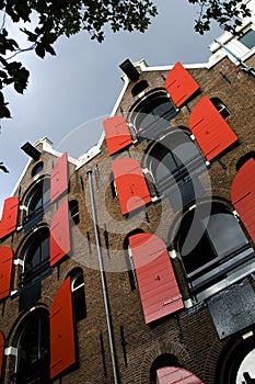 Leaning houses with hoist lifts amsterdam photo