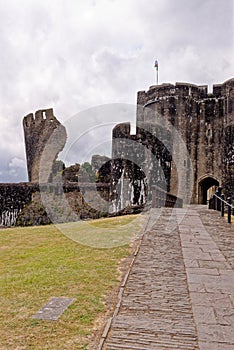 Leaning South East tower at Caerphilly Castle - Caerphilly - Wales