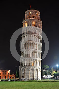 The Leaning Tower by night on Square of Miracles in Pisa, Tuscany, Italy