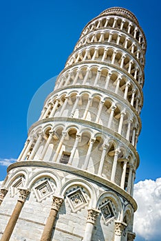 Leaning tower of Pisa aon blue sky background, Tuscany Italy
