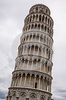 The Leaning Tower of Pisa: the campanile or freestanding bell tower. Square of Miracles, Pisa, Tuscany, Italy