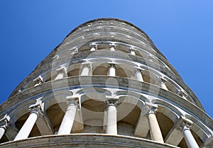 Leaning tower of Pisa in Piazza dei Miracoli photographed from b