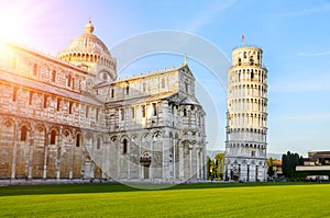 Leaning Tower of Pisa at sunset photo