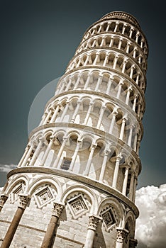 Leaning tower of Pisa vintage style, Tuscany Italy