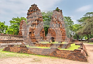 Leaning towers stupa of Wat mahathat at Ayutthaya