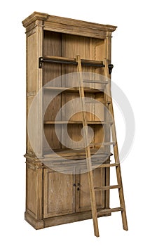leaning wooden ladder for a high cabinet, furniture accessories, library high cabinets