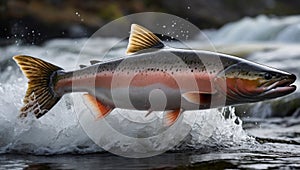 Leap of a salmon as it journeys upstream