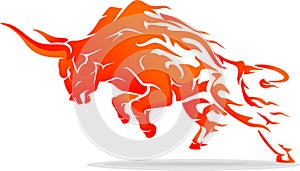 Leaping Bull Rage Fiery Flame Abstract