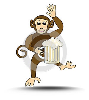 Leaping funny monkey with a pint of beer. Cute signboard for a restaurant, brasserie or beer-house photo