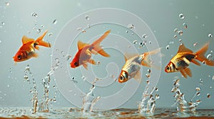 Leaping to Success: Goldfish Illustrating Improvement and Growth Concept