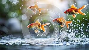 Leaping to Success: Goldfish Illustrating Improvement and Growth Concept