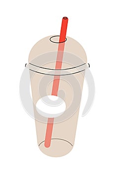 lear plastic cup with straw. Juice cup, mug, straw, plastic glass vector in doodle style