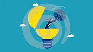 lear thoughts. businessman removes chaos from his mind. vector illustration