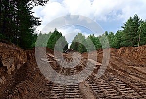 Ð¡learing forest for construction natural gas pipeline. Forestry work for new development