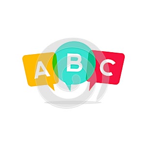 Learn ABC letters vector icon, child speaking conversation logo concept