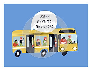 Learn anytime anywhere. Vector illustration.