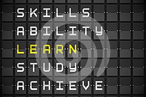 Learn buzzwords on black mechanical board