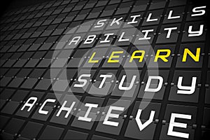 Learn buzzwords on black mechanical board