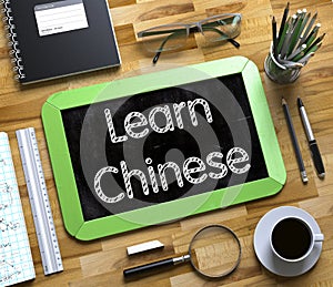 Learn Chinese Handwritten on Small Chalkboard. 3D.