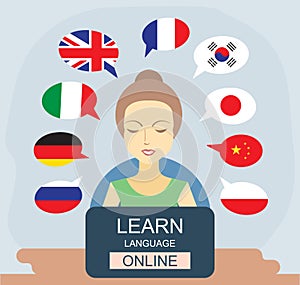 Learn different languages online concept. Language school