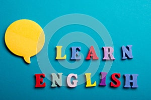 Learn English concept. Time to Learning languages. Word composed from colorful abc alphabet block wooden letters, copy