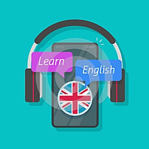 Learn english or foreign language online on mobile phone or smartphone education vector concept flat cartoon style