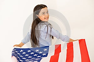 Learn English Language Online Education Concept, little girl and american flag