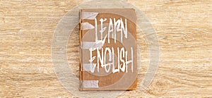 Learn english on notebook, learn language concept