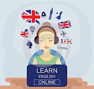 Learn english online concept. Language school vector