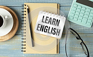 Learn English Text written on notebook page