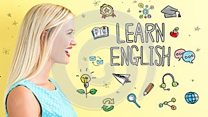 Learn English theme with young woman