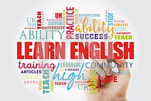 Learn English word cloud collage