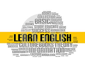 Learn english word cloud course. Education language school online lesson foreign language