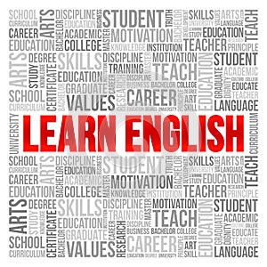 Learn English word cloud, education concept background