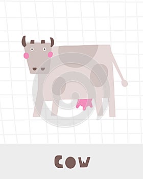Learn farm animals flashcard with cute character