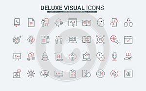 Learn foreign language line icons set, online services and mobile apps for communication