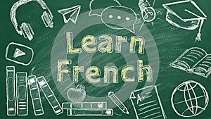 Learn French. Illustration on greenboard.