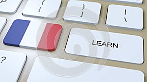 Learn French Language Concept. Online Study Courses. Button with Text on Keyboard