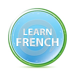 Learn French natural aqua cyan blue round button