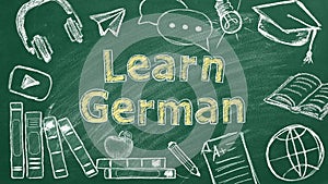 Learn German. Illustration on greenboard.