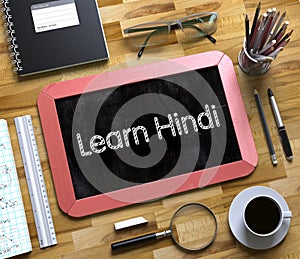 Learn Hindi Concept on Small Chalkboard. 3D.