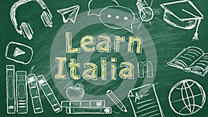 Learn Italian. Illustration on greenboard.