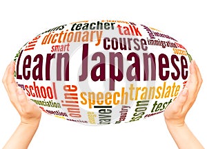 Learn Japanese word cloud hand sphere concept