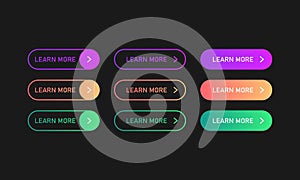 Learn more button set in gradient style. Vector EPS 10