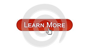 Learn more web interface button clicked with mouse cursor, wine red, webinar