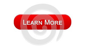 Learn more web interface button red color, education online program, webinar